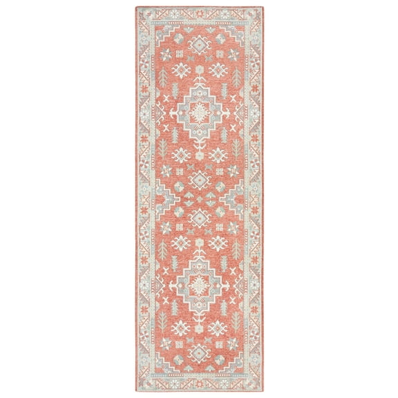 TOWN & COUNTRY LUXE Livie Forever Vintage Everwash® Washable Multi-Use Decorative Rug with Non-Slip Backing, Coral/Grey, 24"x72"