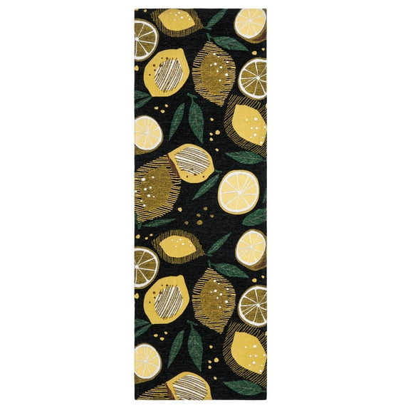 TOWN & COUNTRY LUXE Livie Fresh Lemon Everwash® Washable Multi-Use Decorative Rug, Kitchen Runner Rug, Low-Profile Door Mat, Bedroom Rug and Dorm Room Rug with Non-Slip Backing, Black, 24"x72"