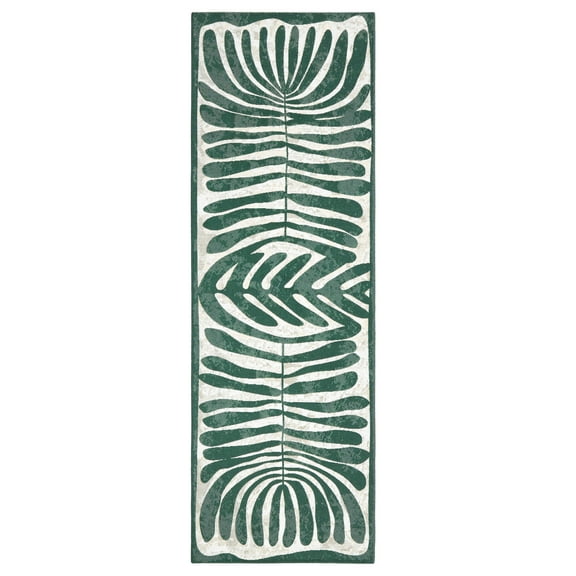 TOWN & COUNTRY LUXE Livie Matisse Cutout Everwash® Washable Multi-Use Decorative Rug, Kitchen Runner Rug, Low-Profile Door Mat, Bedroom Rug and Dorm Room Rug with Non-Slip Backing, Green, 24"x72"