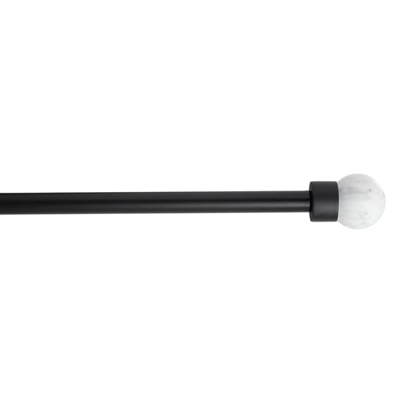 TOWN & COUNTRY LUXE Marbled Sphere Single Indoor Curtain Rod and Finial Set, Natural Marble Stone Look, Easy Install Wall Mount, Matte Black, Adjustable 36”-72”
