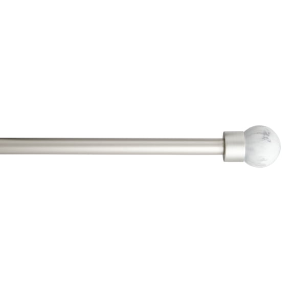 TOWN & COUNTRY LUXE Marbled Sphere Single Indoor Curtain Rod and Finial Set, Natural Marble Stone Look, Easy Install Wall Mount, Matte Silver, Adjustable 66”-120”