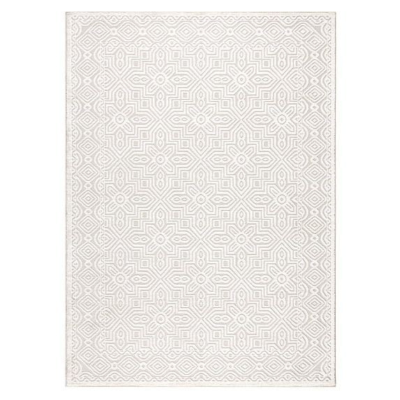 TOWN & COUNTRY LUXE Maya Medallion Tile Neutral Indoor Area Rug with High-Low Texture, Ivory/Greige, 5'2"x7'2"