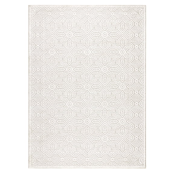TOWN & COUNTRY LUXE Maya Medallion Tile Neutral Indoor Area Rug with High-Low Texture, Ivory/Greige, 6'6"x9'6"