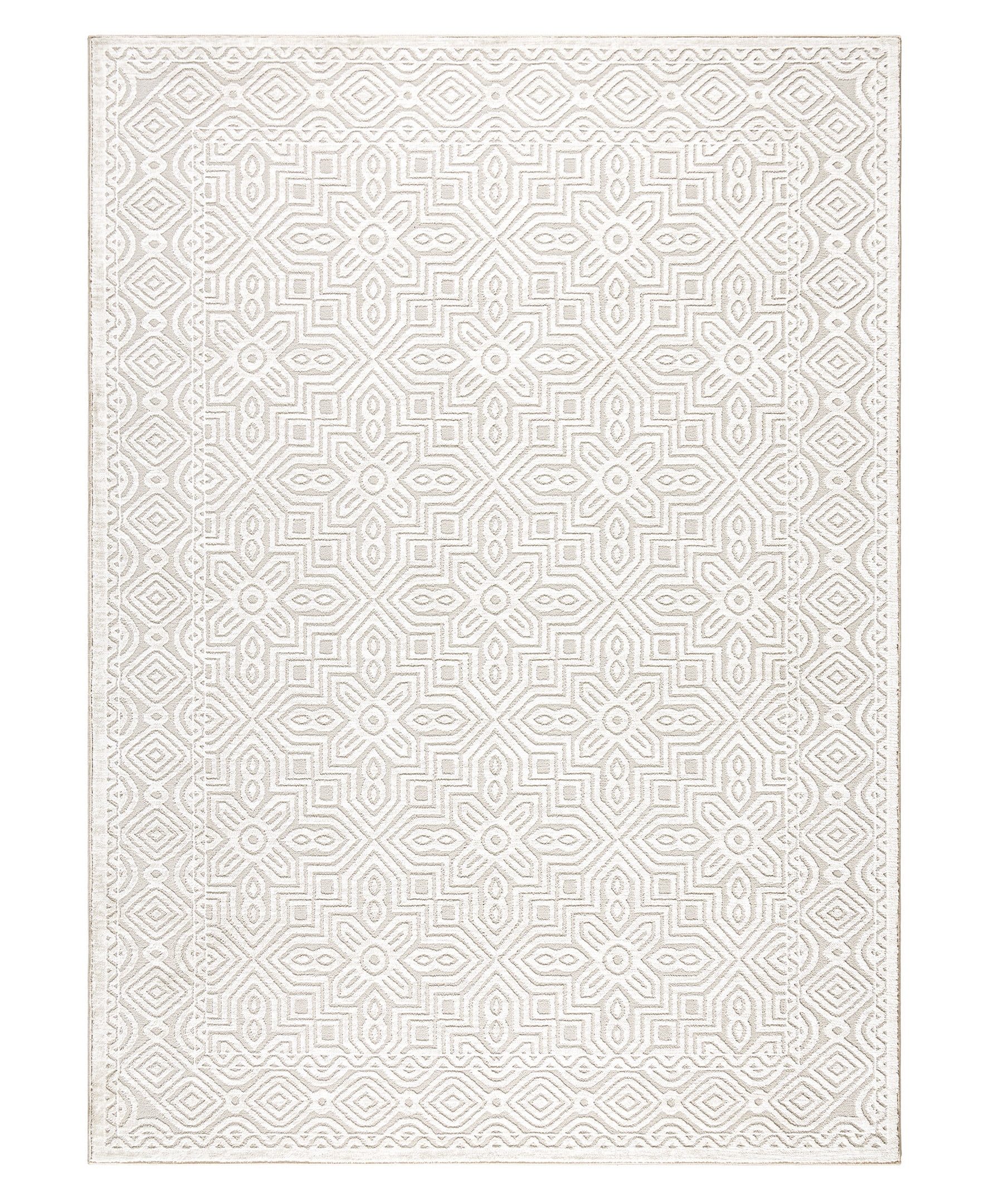 TOWN & COUNTRY LUXE Maya Medallion Tile Neutral Indoor Area Rug with High-Low Texture, Ivory/Greige, 7'10"x10'2"