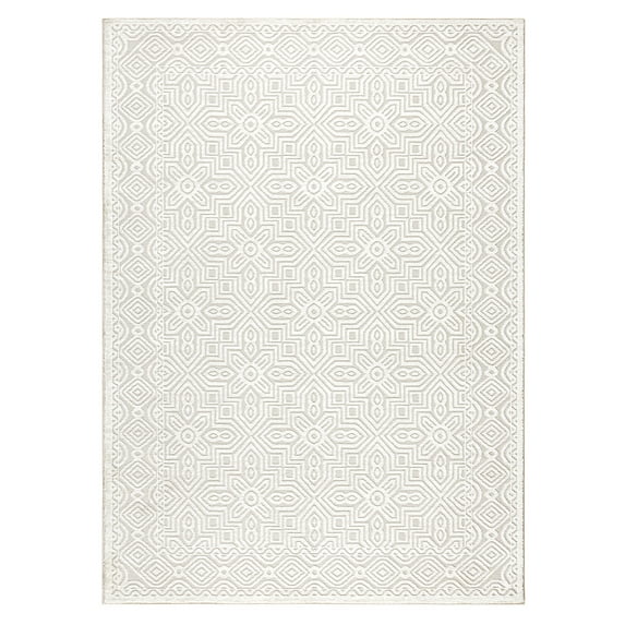 TOWN & COUNTRY LUXE Maya Medallion Tile Neutral Indoor Area Rug with High-Low Texture, Ivory/Greige, 7'10"x10'2"