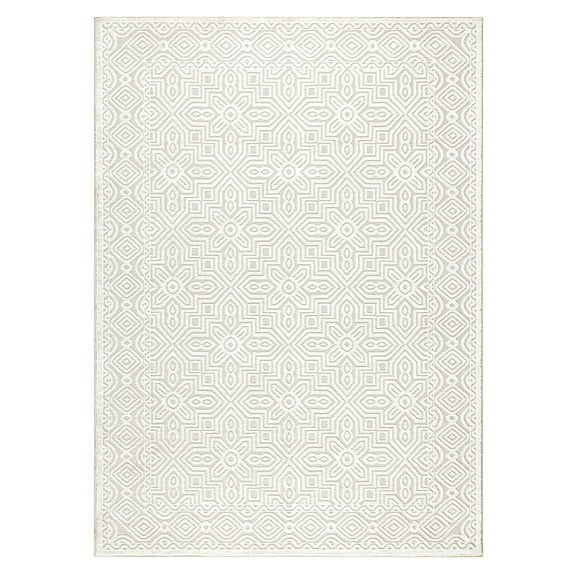 TOWN & COUNTRY LUXE Maya Medallion Tile Neutral Indoor Area Rug with High-Low Texture, Ivory/Greige, 9'2"x12'5"