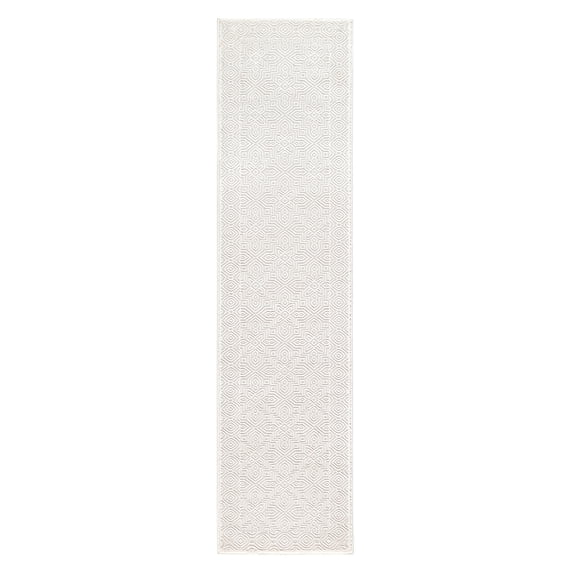 TOWN & COUNTRY LUXE Maya Medallion Tile Neutral Indoor Runner Area Rug with High-Low Texture, Ivory/Greige, 1'9"x7'2"