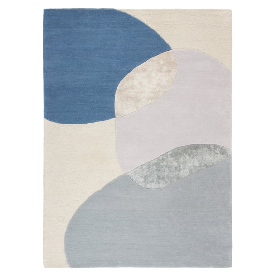 TOWN & COUNTRY LUXE Olso Abstract Colorblock Handcrafted Wool Area Rug, Beige/Blue/Grey, 8"x10"