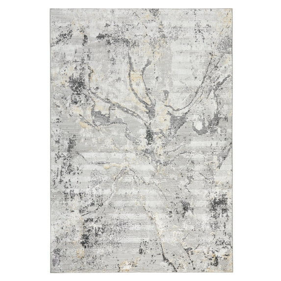 TOWN & COUNTRY LUXE Opaline Bold Marble Area Rug with Glam Metallic Ribbed Texture Pile, Charcoal Grey, 5'2"x7'2"