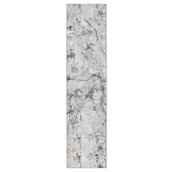 TOWN & COUNTRY LUXE Opaline Bold Marble Runner Area Rug with Glam Metallic Ribbed Texture Pile, Charcoal Grey, 1'9"x7'2"