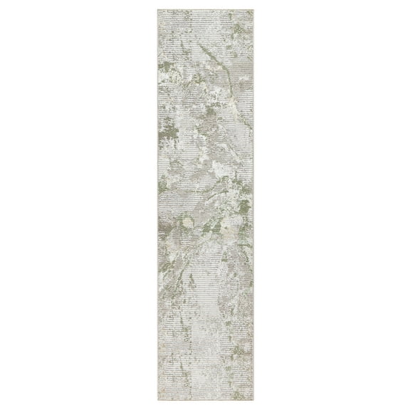 TOWN & COUNTRY LUXE Opaline Bold Marble Runner Area Rug with Glam Metallic Ribbed Texture Pile, Sage Green, 1'9"x7'2"