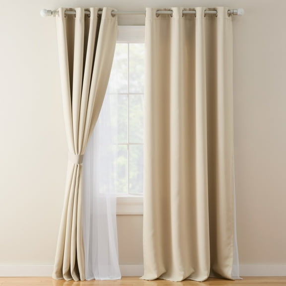 TOWN & COUNTRY LUXE Oslo Double Layer Indoor Curtains, Room Darkening and Sheer, Grommet Top, Energy Efficient, 2-Pack Set, 52"x108", Beige