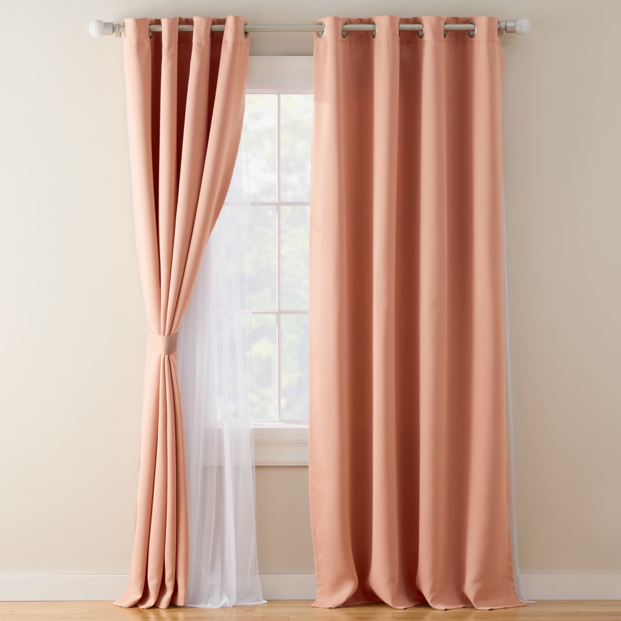 TOWN & COUNTRY LUXE Oslo Double Layer Indoor Curtains, Room Darkening and Sheer, Grommet Top, Energy Efficient, 2-Pack Set, 52"x108", Clay