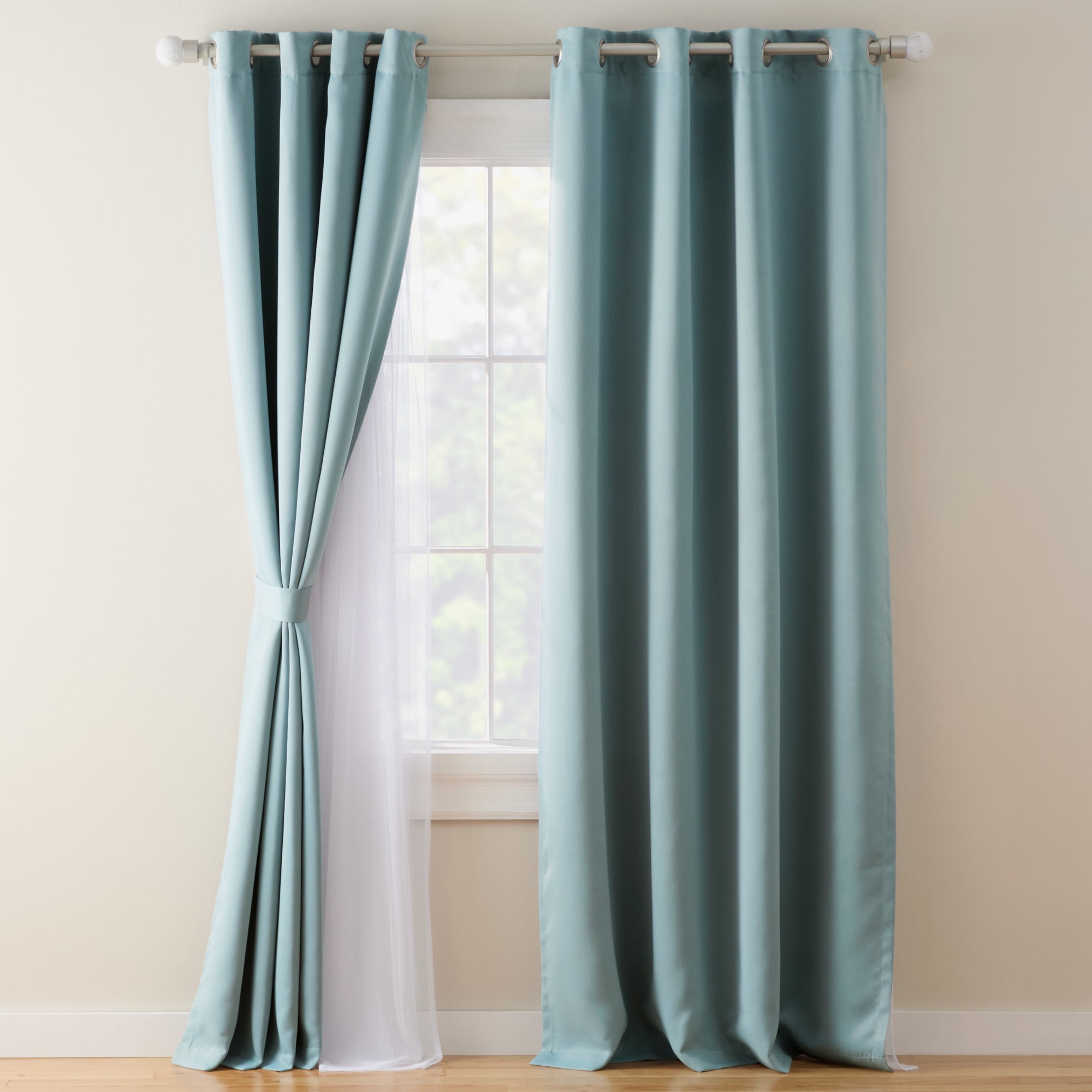 TOWN & COUNTRY LUXE Oslo Double Layer Indoor Curtains, Room Darkening and Sheer, Grommet Top, Energy Efficient, 2-Pack Set, 52"x84", Blue