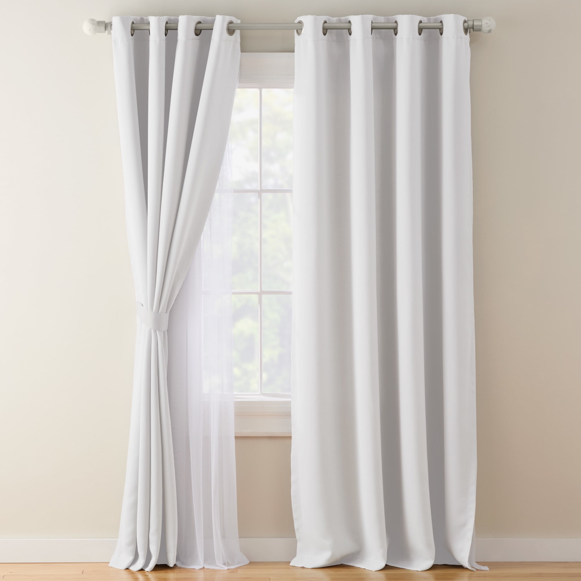 TOWN & COUNTRY LUXE Oslo Double Layer Indoor Curtains, Room Darkening and Sheer, Grommet Top, Energy Efficient, 2-Pack Set, 52"x84", White