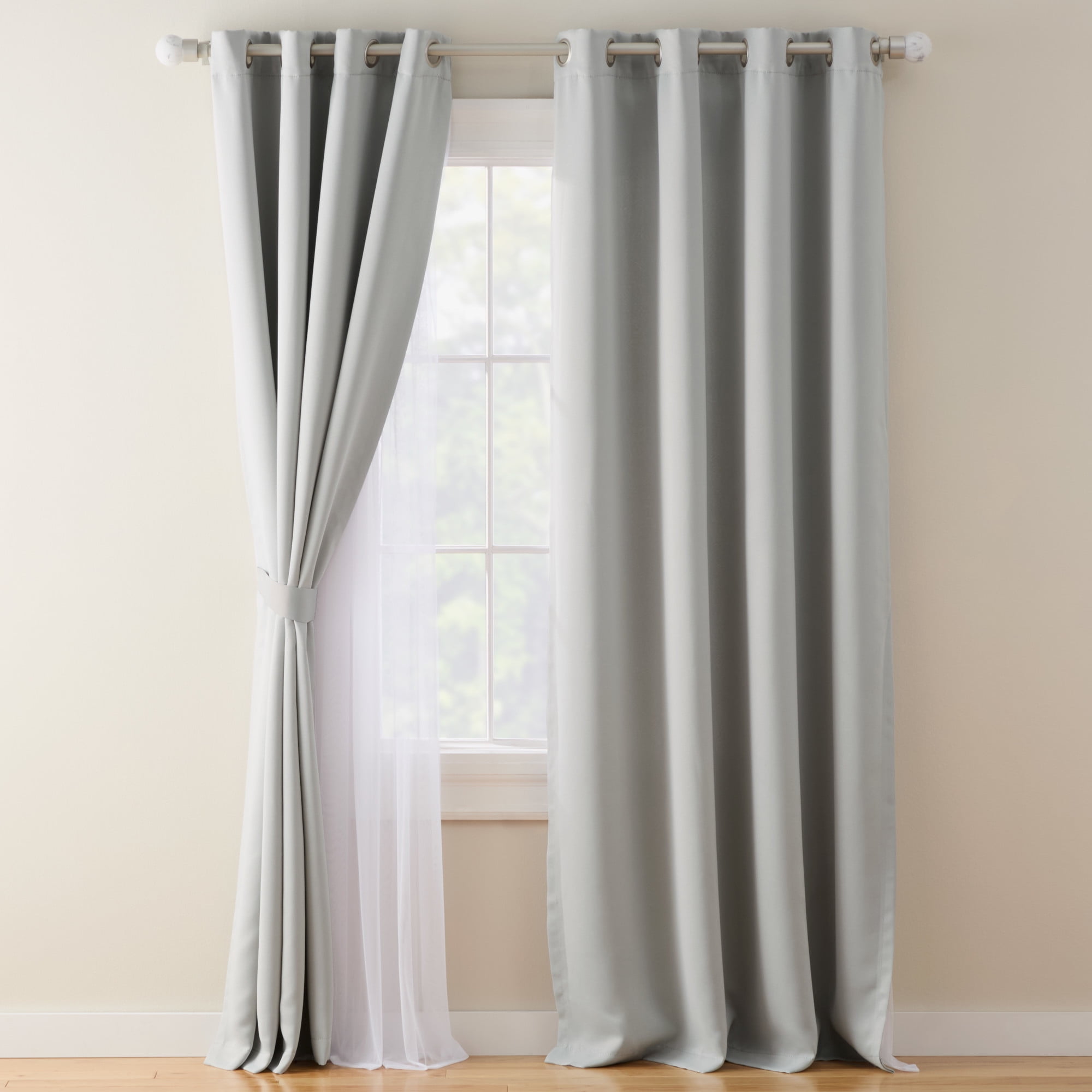 TOWN & COUNTRY LUXE Oslo Double Layer Indoor Curtains, Room Darkening and Sheer, Grommet Top, Energy Efficient, 2-Pack Set, 52"x96", Grey