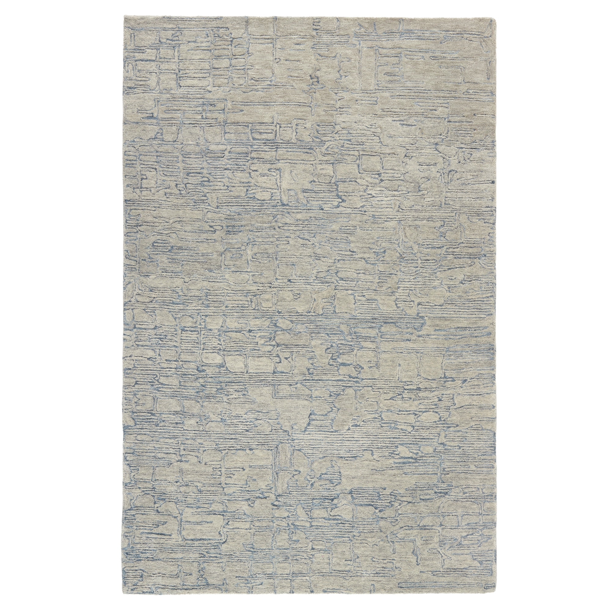 TOWN & COUNTRY LUXE Remi Abstract Line Art Handcrafted 100% Wool Area Rug, Grey/Blue, 6"x9"