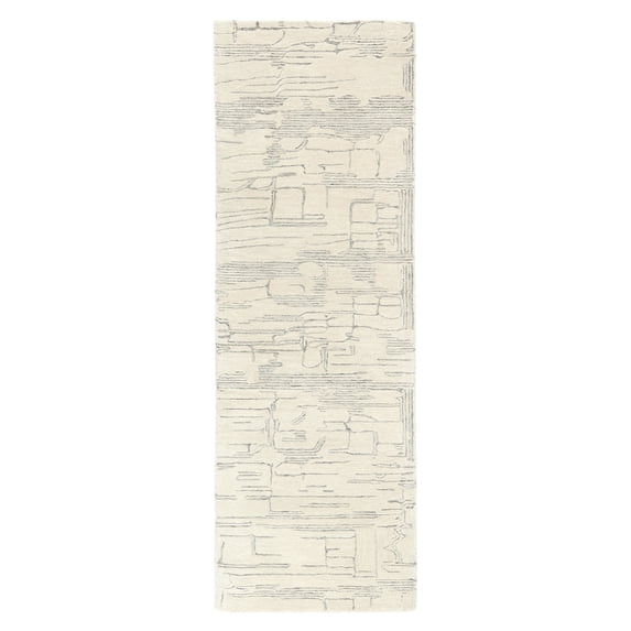 TOWN & COUNTRY LUXE Remi Abstract Line Art Handcrafted 100% Wool Runner Area Rug, Beige/Blue, 2'5"x7"