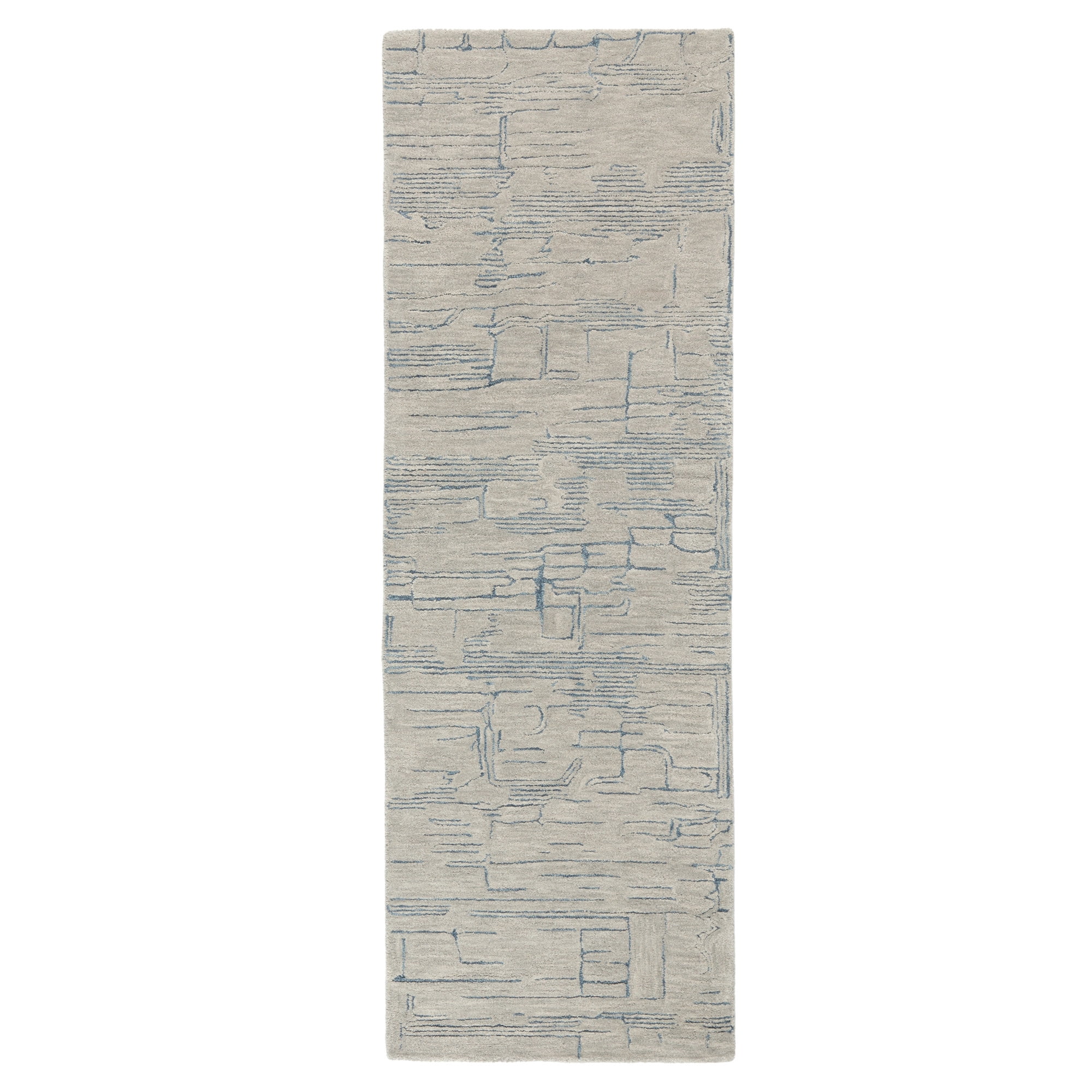 TOWN & COUNTRY LUXE Remi Abstract Line Art Handcrafted 100% Wool Runner Area Rug, Grey/Blue, 2'5"x7"