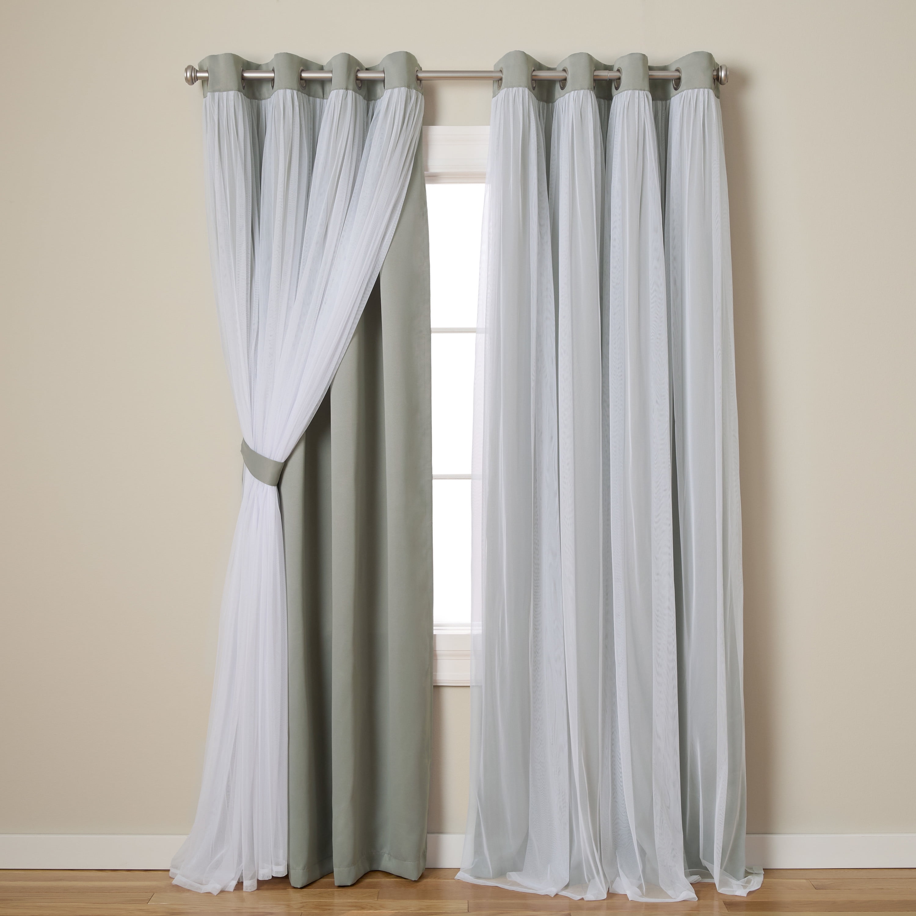Cloud Gray Polyester Blackout and Sheer Grommet Window Panels
