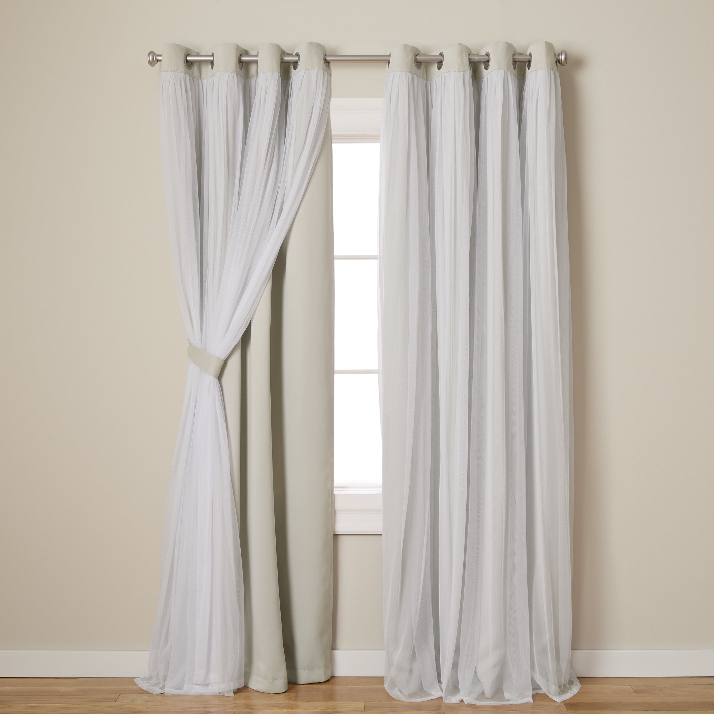 TOWN & COUNTRY LUXE Talia Double Layer Indoor Curtains, Sheer and Room Darkening Blackout, Grommet Top, Energy Efficient, 2-Pack Set, 52"x120", Cloud Grey
