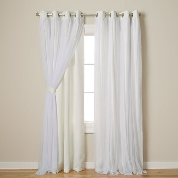TOWN & COUNTRY LUXE Talia Double Layer Indoor Curtains, Sheer and Room Darkening Blackout, Grommet Top, Energy Efficient, 2-Pack Set, 52"x120", Vanilla