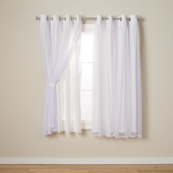 TOWN & COUNTRY LUXE Talia Double Layer Indoor Curtains, Sheer and Room Darkening Blackout, Grommet Top, Energy Efficient, 2-Pack Set, 52"x63", Winter White