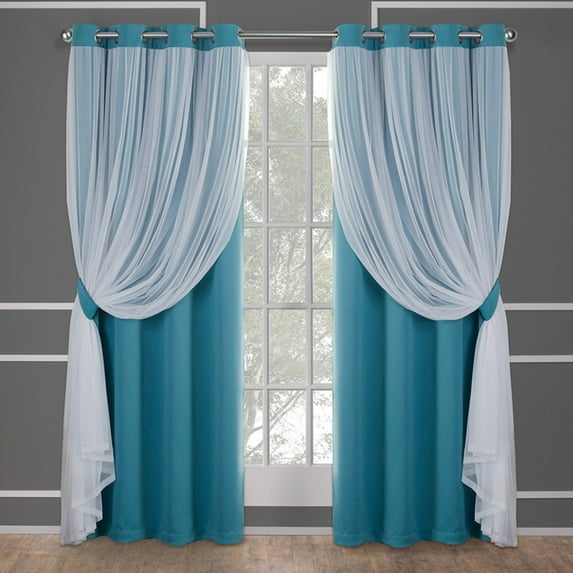 TOWN & COUNTRY LUXE Talia Double Layer Indoor Curtains, Sheer and Room Darkening Blackout, Grommet Top, Energy Efficient, 2-Pack Set, 52"x96", Turquoise