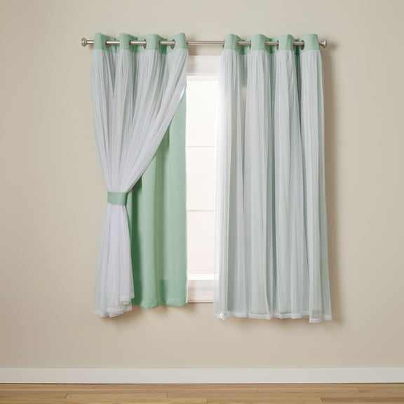 TOWN & COUNTRY LUXE Talia Double Layer Indoor Curtains, Sheer and Room Darkening Blackout, Grommet Top, Energy Efficient, 2-Pack Set, 52"x63", Aqua