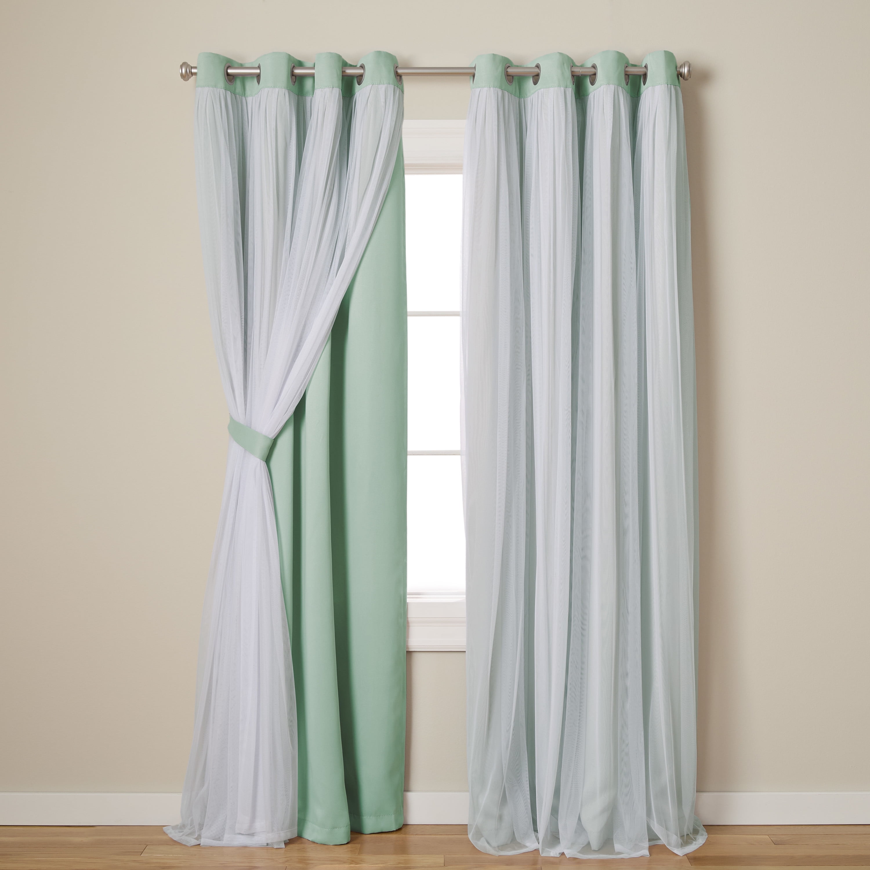 TOWN & COUNTRY LUXE Talia Double Layer Indoor Curtains, Sheer and Room Darkening Blackout, Grommet Top, Energy Efficient, 2-Pack Set, 52"x84", Aqua