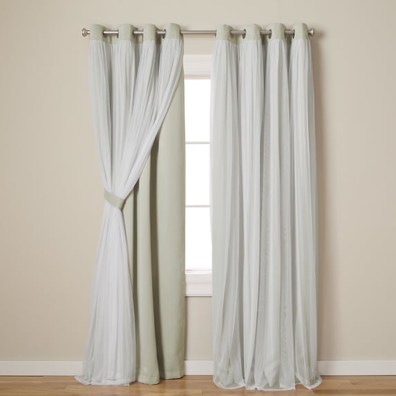 TOWN & COUNTRY LUXE Talia Double Layer Indoor Curtains, Sheer and Room Darkening Blackout, Grommet Top, Energy Efficient, 2-Pack Set, 52"x84", Sand