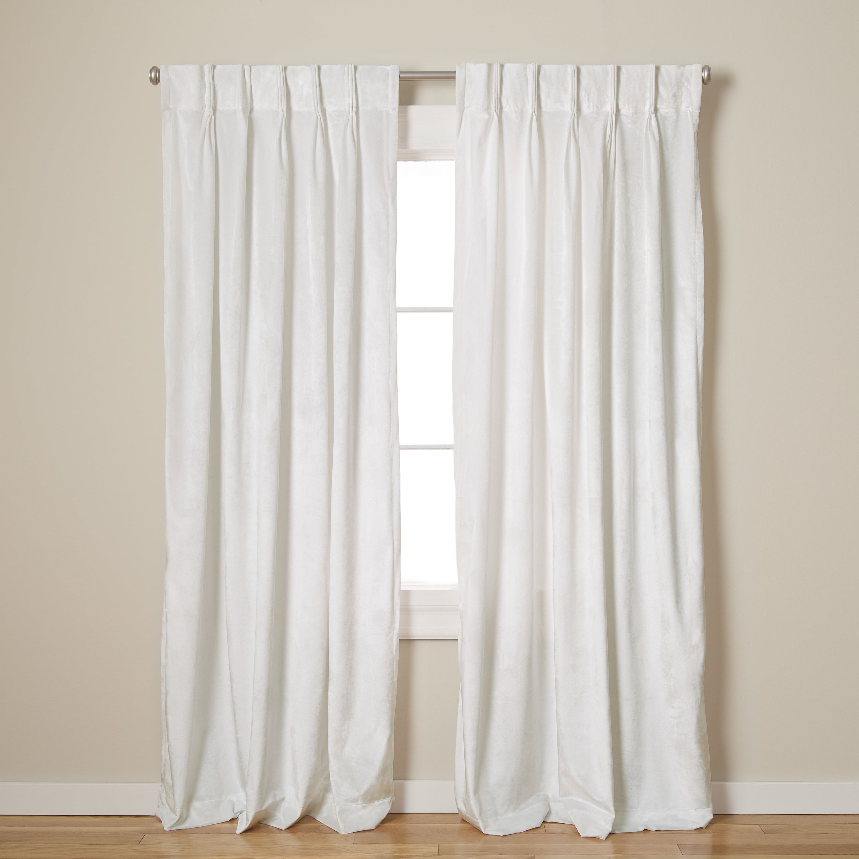 TOWN & COUNTRY LUXE Velour Solid Heavyweight Indoor Curtains, Light Filtering Opacity, Triple Pinch Pleat Top, Plush Velvet, 2-Pack Set, 27"x84", Winter White