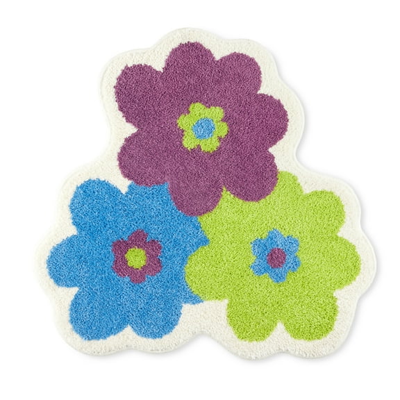 TOWN & COUNTRY PLAY Blossom Retro Daisy Flower Shaped Bath Mat, Absorbent Tufted Floor Mat, Non-Slip Backing, Machine Washable, Blue/Green/Purple, 31.5"x31.5"