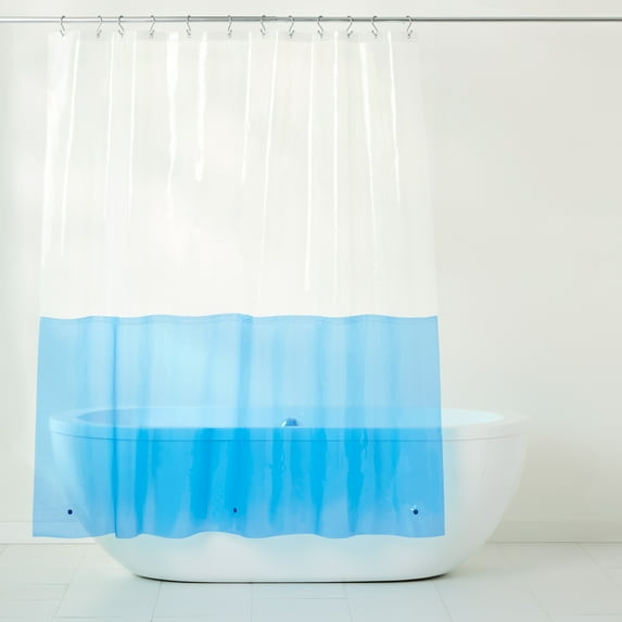 TOWN & COUNTRY PLAY Ciara Mod Colorblock Clear 100% PEVA Shower Curtain Liner with Anti-Rust Grommets, Waterproof, Mold & Mildew Resistant, Clear/Blue, 70"x72"