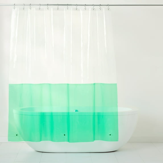 TOWN & COUNTRY PLAY Ciara Mod Colorblock Clear 100% PEVA Shower Curtain Liner with Anti-Rust Grommets, Waterproof, Mold & Mildew Resistant, Clear/Green, 70"x72"