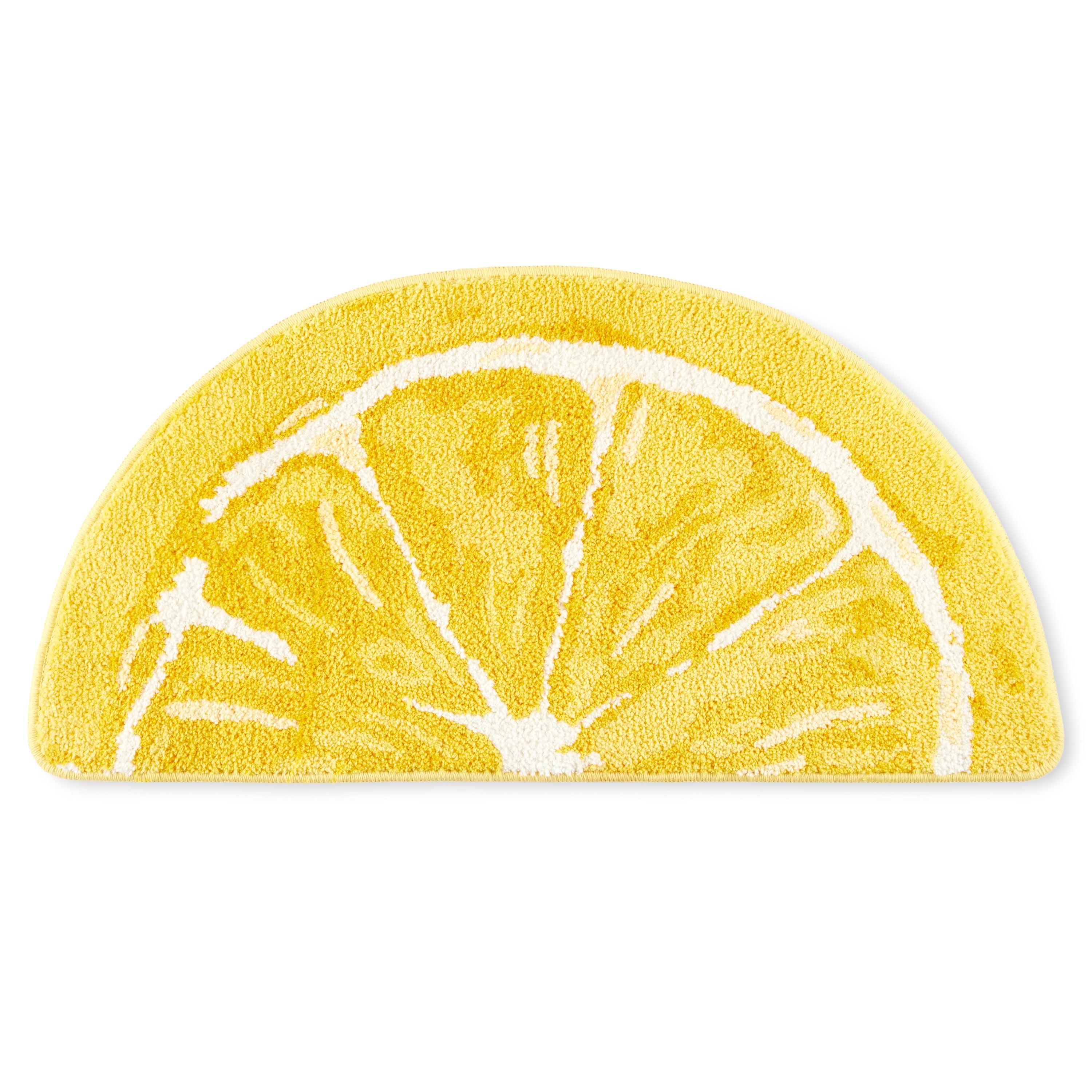 TOWN & COUNTRY PLAY Citrus Slice Lemon Half Circle Shaped Bath Mat, Absorbent Tufted Floor Mat, Non-Slip Backing, Machine Washable, Yellow, 34.7"x18.1"