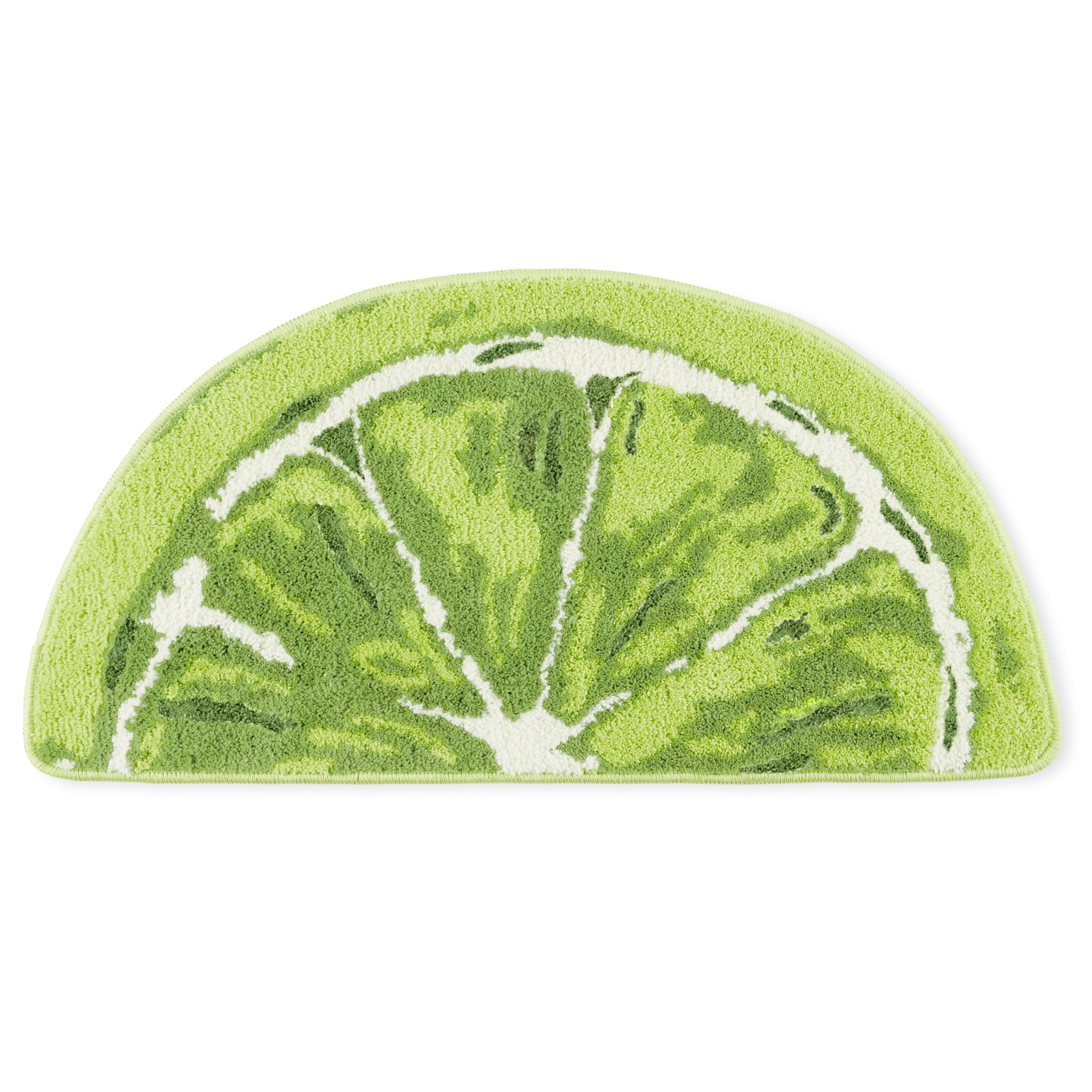 TOWN & COUNTRY PLAY Citrus Slice Lime Half Circle Shaped Bath Mat, Absorbent Tufted Floor Mat, Non-Slip Backing, Machine Washable, Green, 34.7"x18.1"