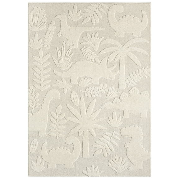 TOWN & COUNTRY PLAY Dinosaur Jungle Party Kids Area Rug, Soft & Plush, Calming, Bedroom Rug, Nursery Decor, Playroom & Classroom Rugs, Beige/Ivory, 5'2"x7’2”