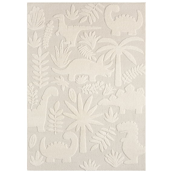 TOWN & COUNTRY PLAY Dinosaur Jungle Party Kids Area Rug, Soft & Plush, Calming, Bedroom Rug, Nursery Decor, Playroom & Classroom Rugs, Beige/Ivory, 7'10"x10’2”