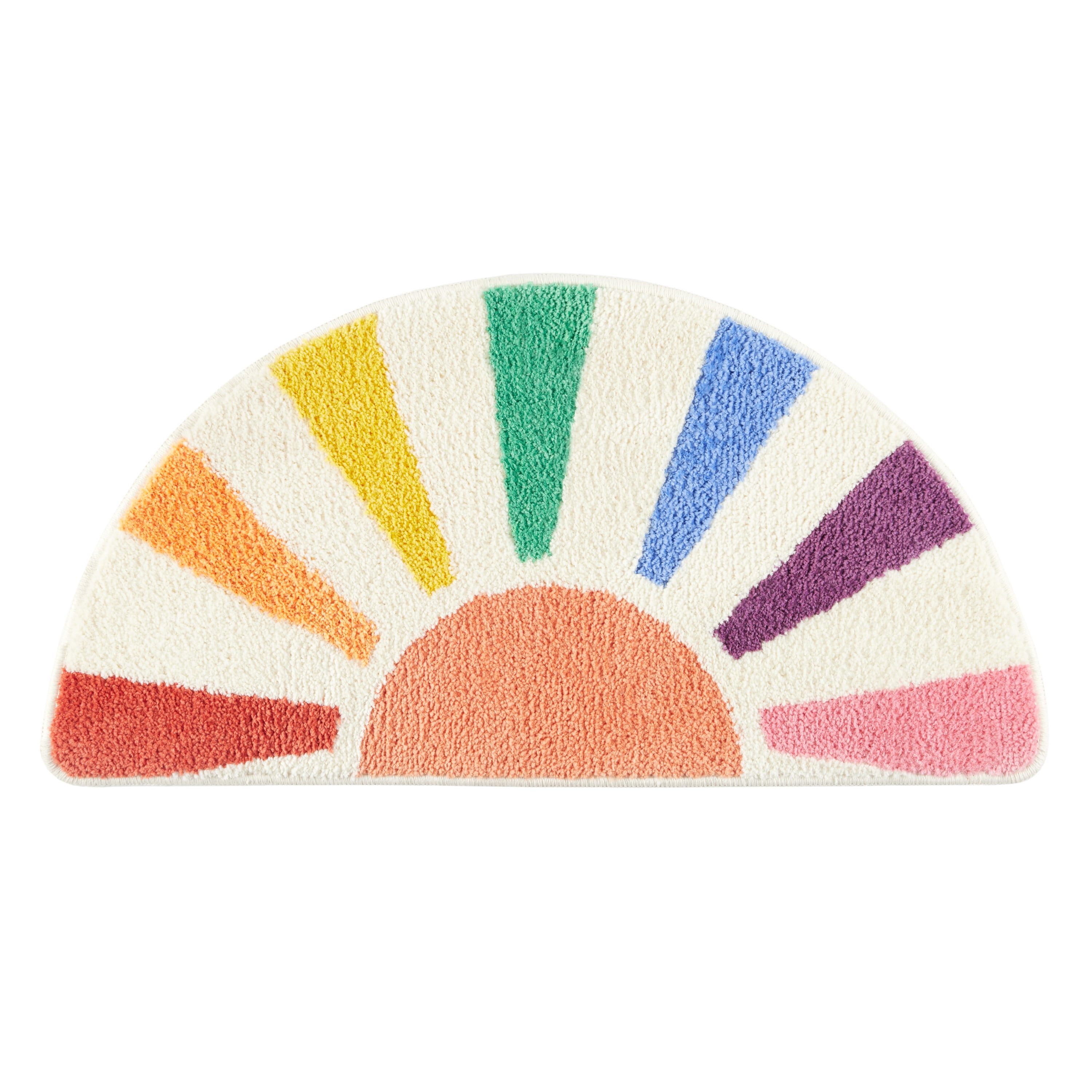 TOWN & COUNTRY PLAY Hello Sunshine Rainbow Sun Half Circle Shaped Bath Mat, Absorbent Tufted Floor Mat, Non-Slip Backing, Machine Washable, Multicolor, 32.7"x16.5"