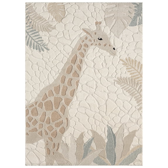 TOWN & COUNTRY PLAY Jungle Giraffe Kids Area Rug, Soft & Plush, Calming, Bedroom Rug, Nursery Decor, Playroom & Classroom Rugs, Beige/Multi, 7'10"x10’2”