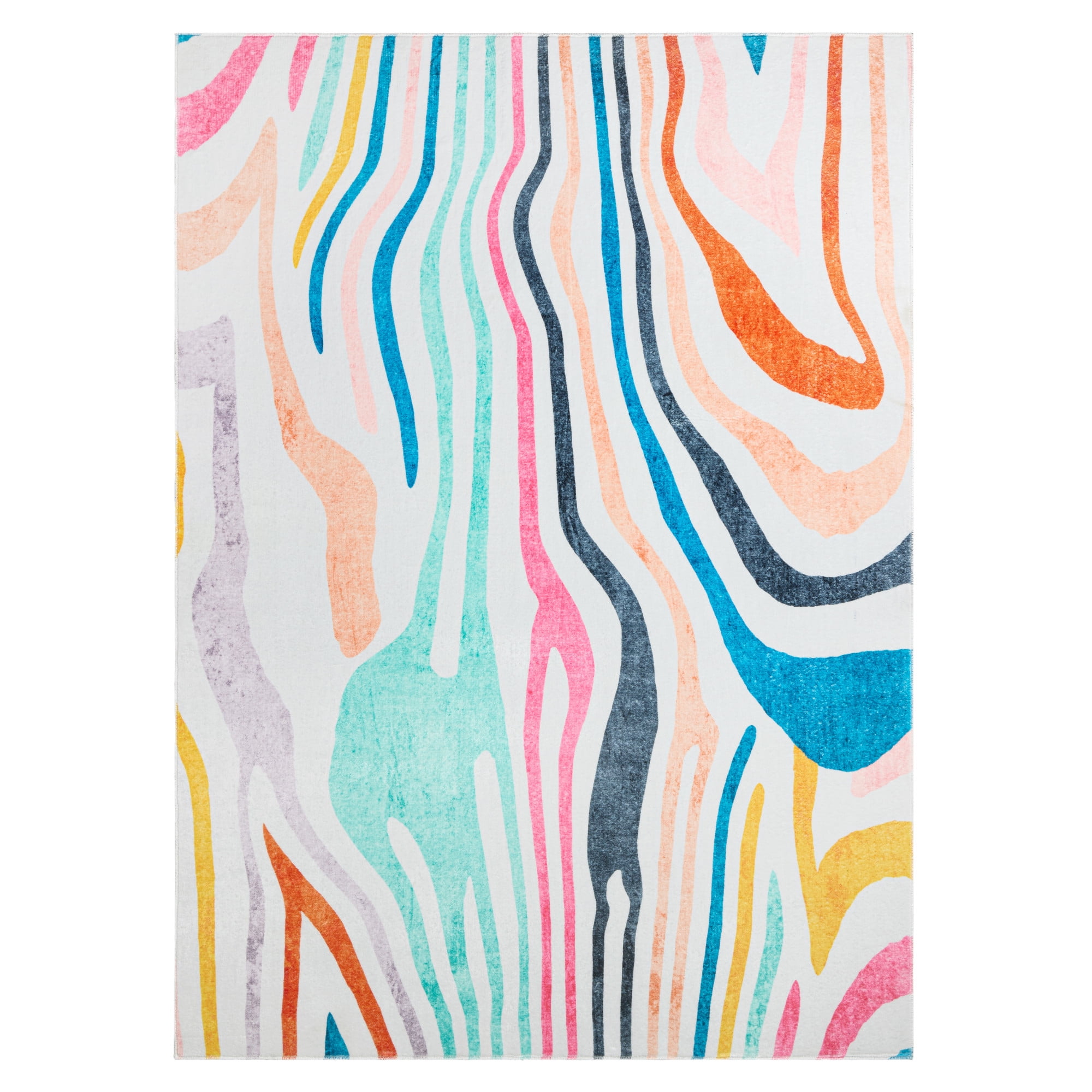 TOWN & COUNTRY PLAY Leta Zebra Stripe Kid's Washable Area Rug, Soft & Plush, Safe Non-Slip Backing, Bedroom Rug, Dorm Decor, Playroom & Classroom Rugs, Pink/Multi, 6'6"x9'2"