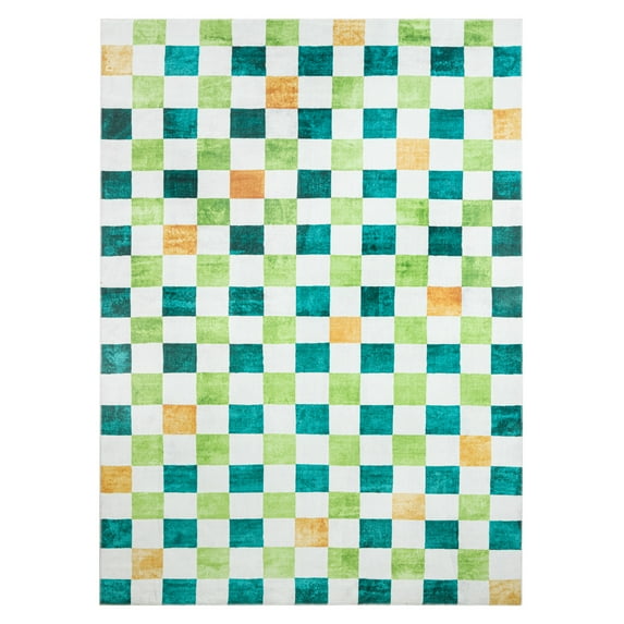 TOWN & COUNTRY PLAY Niko Checkmate Kid's Washable Area Rug, Soft & Plush, Safe Non-Slip Backing, Bedroom Rug, Dorm Decor, Playroom & Classroom Rugs, Green/Multi, 7'10"x10'2"