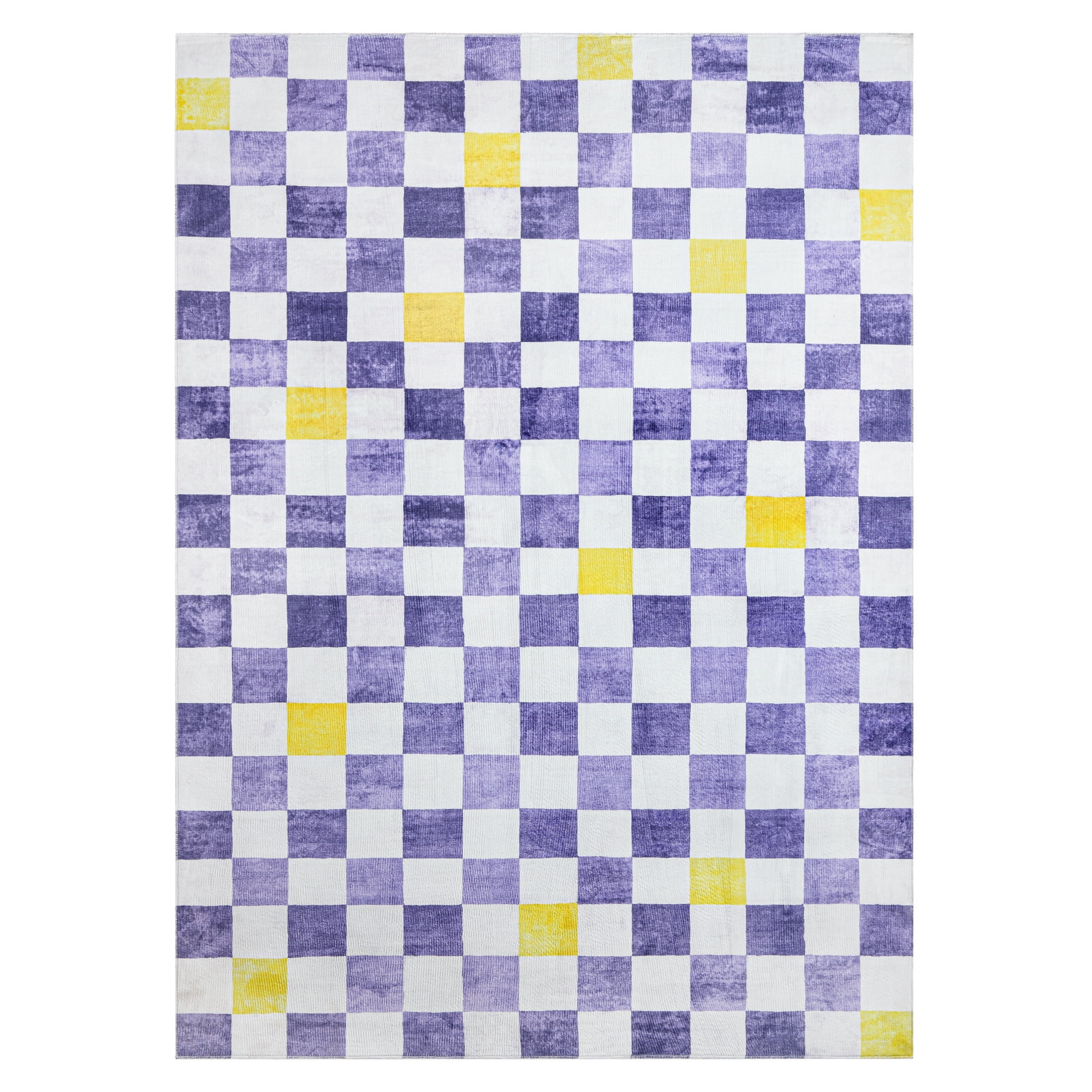 TOWN & COUNTRY PLAY Niko Checkmate Kid's Washable Area Rug, Soft & Plush, Safe Non-Slip Backing, Bedroom Rug, Dorm Decor, Playroom & Classroom Rugs, Purple/Multi, 3'3"x5'2"