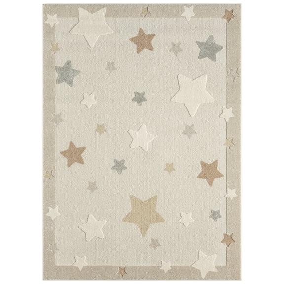 TOWN & COUNTRY PLAY Super Star Galaxy Kids Area Rug, Soft & Plush, Calming, Bedroom Rug, Nursery Decor, Playroom & Classroom Rugs, Beige/Multi, 5'2"x7’2”