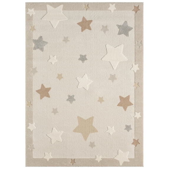 TOWN & COUNTRY PLAY Super Star Galaxy Kids Area Rug, Soft & Plush, Calming, Bedroom Rug, Nursery Decor, Playroom & Classroom Rugs, Beige/Multi, 7'10"x10’2”