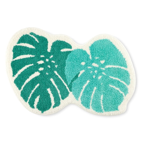 TOWN & COUNTRY PLAY In The Tropics Monstera Leaves Shaped Bath Mat, Absorbent Tufted Floor Mat, Non-Slip Backing, Machine Washable, Green, 20.4"x30.9"