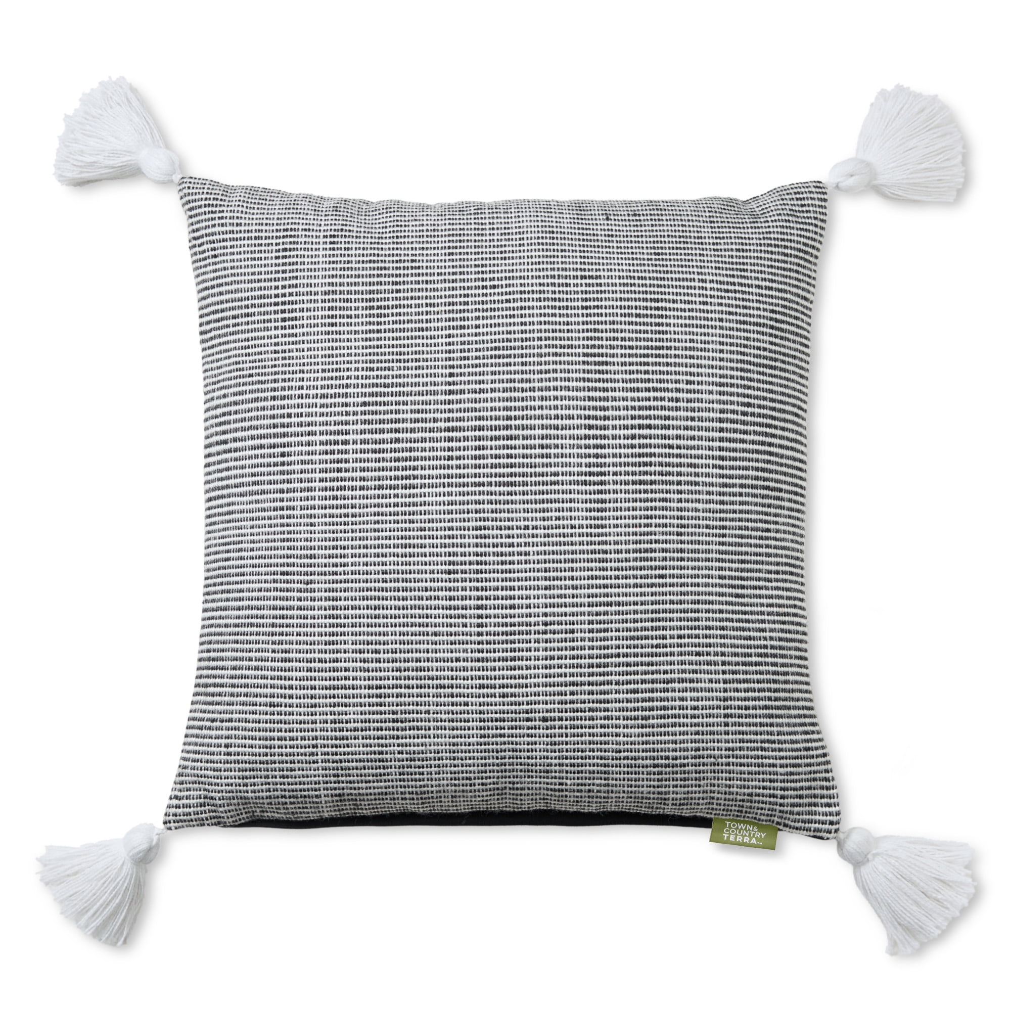 TOWN & COUNTRY TERRA Alara Ribbed Texture Handcrafted Indoor Outdoor Decorative Pillow, 100% Recycled Materials, UV Fade Resistant, Water Repellent, Black/Ivory, 20"x20"