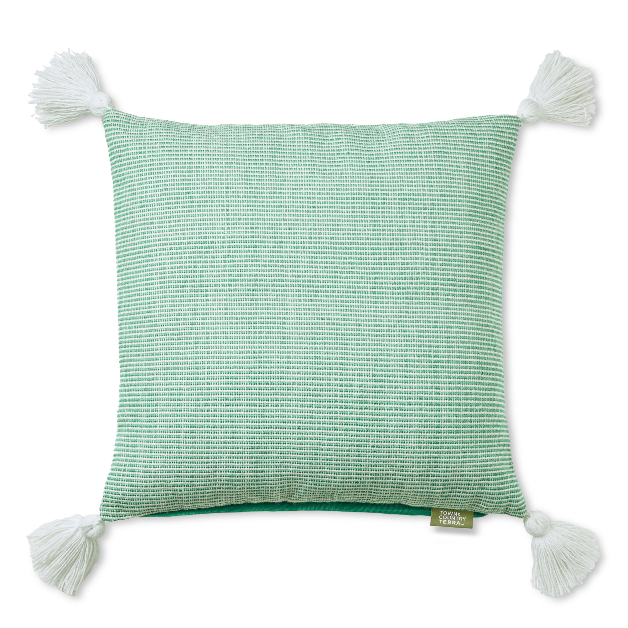 TOWN & COUNTRY TERRA Alara Ribbed Texture Handcrafted Indoor Outdoor Decorative Pillow, 100% Recycled Materials, UV Fade Resistant, Water Repellent, Green/Ivory, 20"x20"
