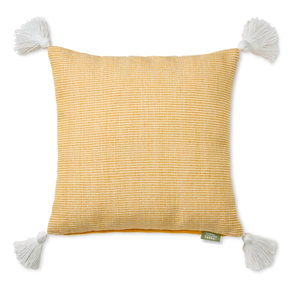 TOWN & COUNTRY TERRA Alara Ribbed Texture Handcrafted Indoor Outdoor Decorative Pillow, 100% Recycled Materials, UV Fade Resistant, Water Repellent, Yellow/Ivory, 20"x20"